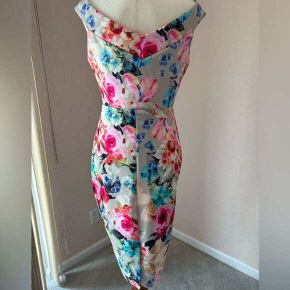 Gorgeous floral off the shoulder ASOS Scuba midi dress bodycon sz 8 wedding - Picture 7 of 12